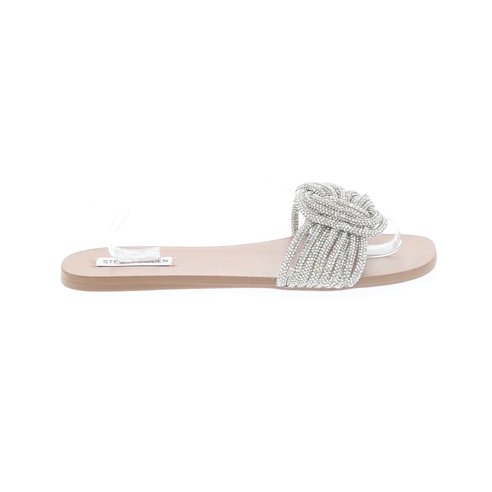 Steve Madden Adore Sandals Womens 9.5 Silver Excellent Rhinestone Knotted Flat